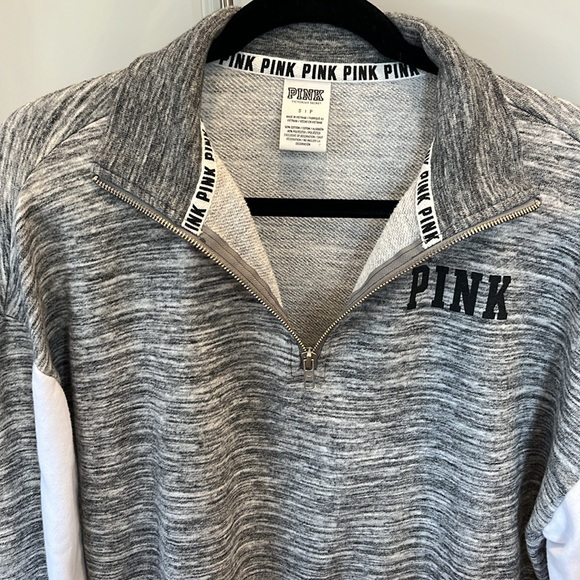 PINK Victoria’s Secret Quarter Zip Sweater, Grey/White/Black, Size S - Picture 7 of 7